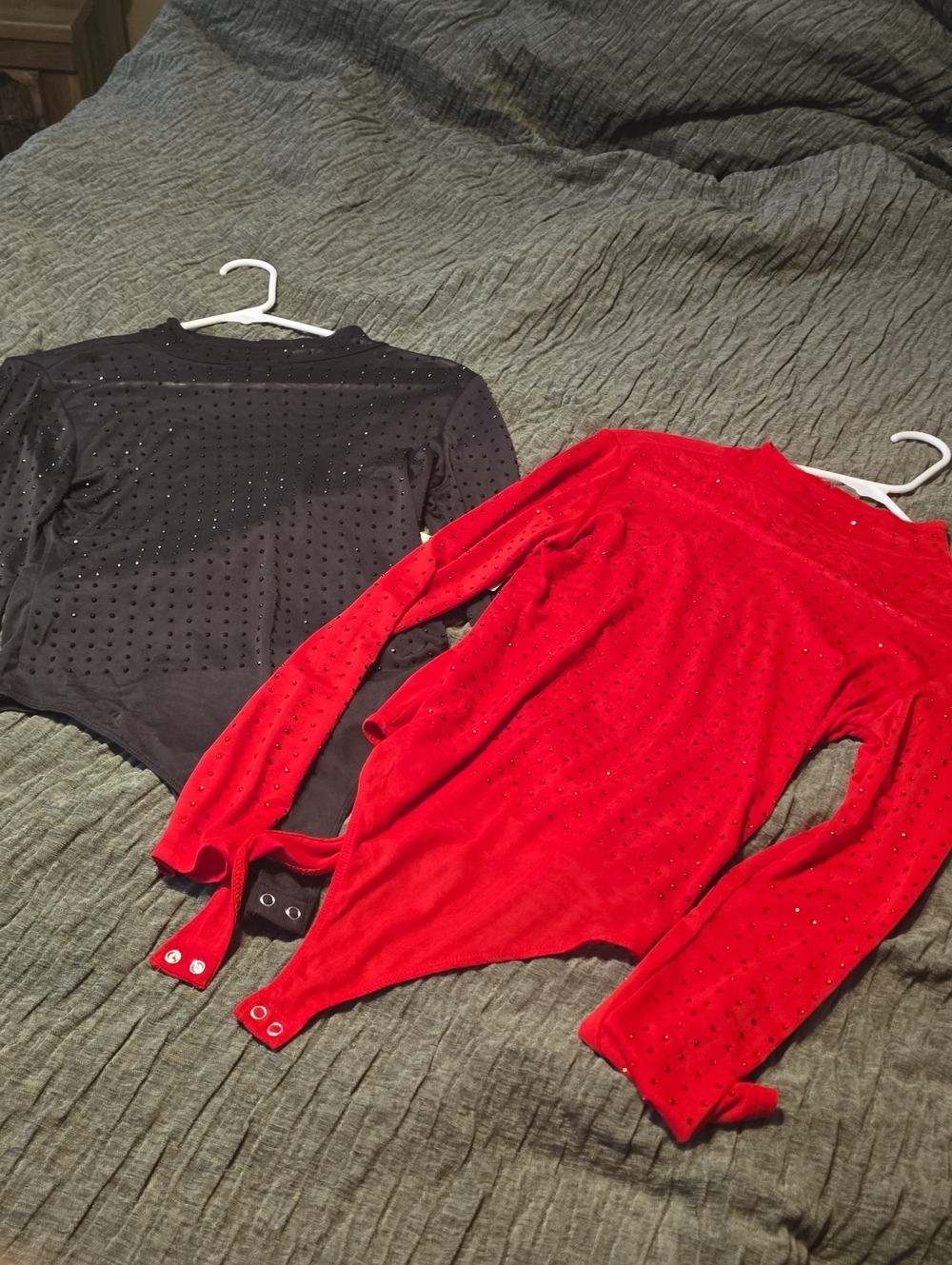 Long-Sleeve Bodysuits- Red & Black Brand New Studded Beautiful Mediums